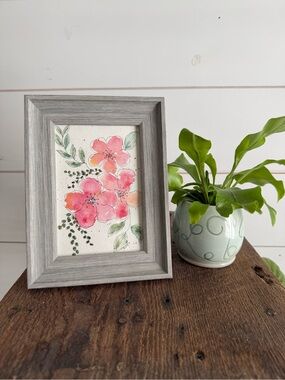 Hand crafted Watercolor original 4x6 in grey frame